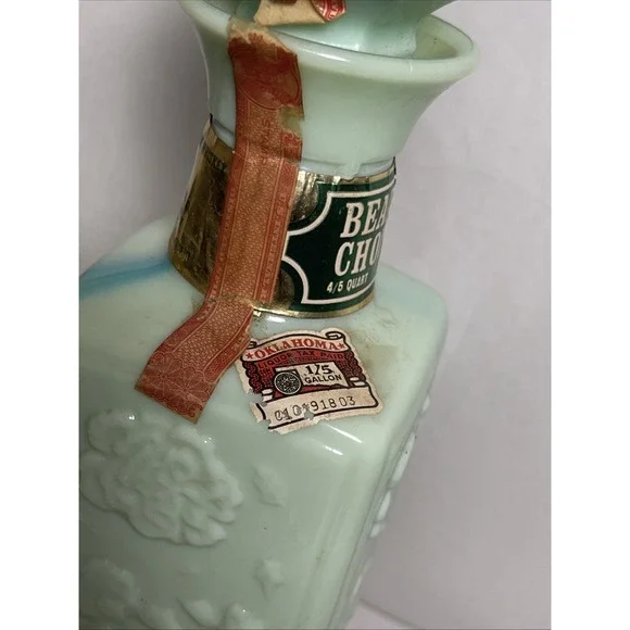 Empty Jim Beam Slag Green Liquor Decanter with Stopper 1972 Beautiful - Picture 3 of 9
